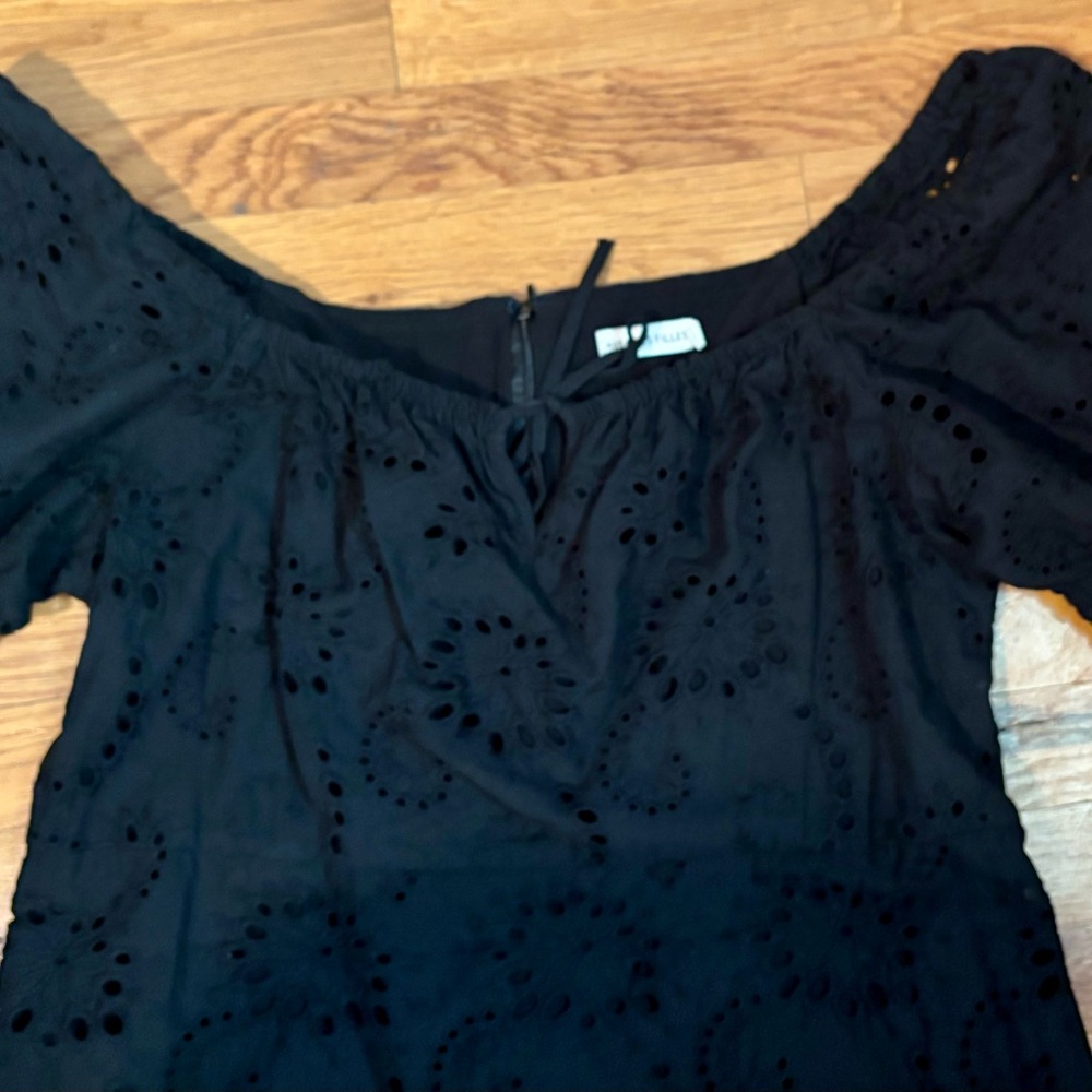 Avec Les Filles Anthropologie Black Eyelet Peasant Dress Size Large - Picture 5 of 10